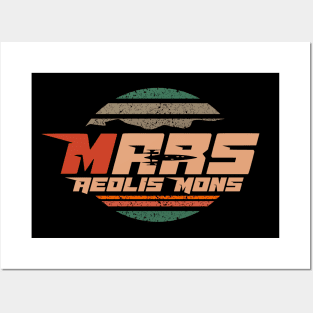 Mars Mount sharp Aeolis Mons logo badge blue sunset Posters and Art